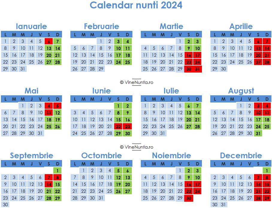 calendar nunti 2024 - cand se fac nunti 2024